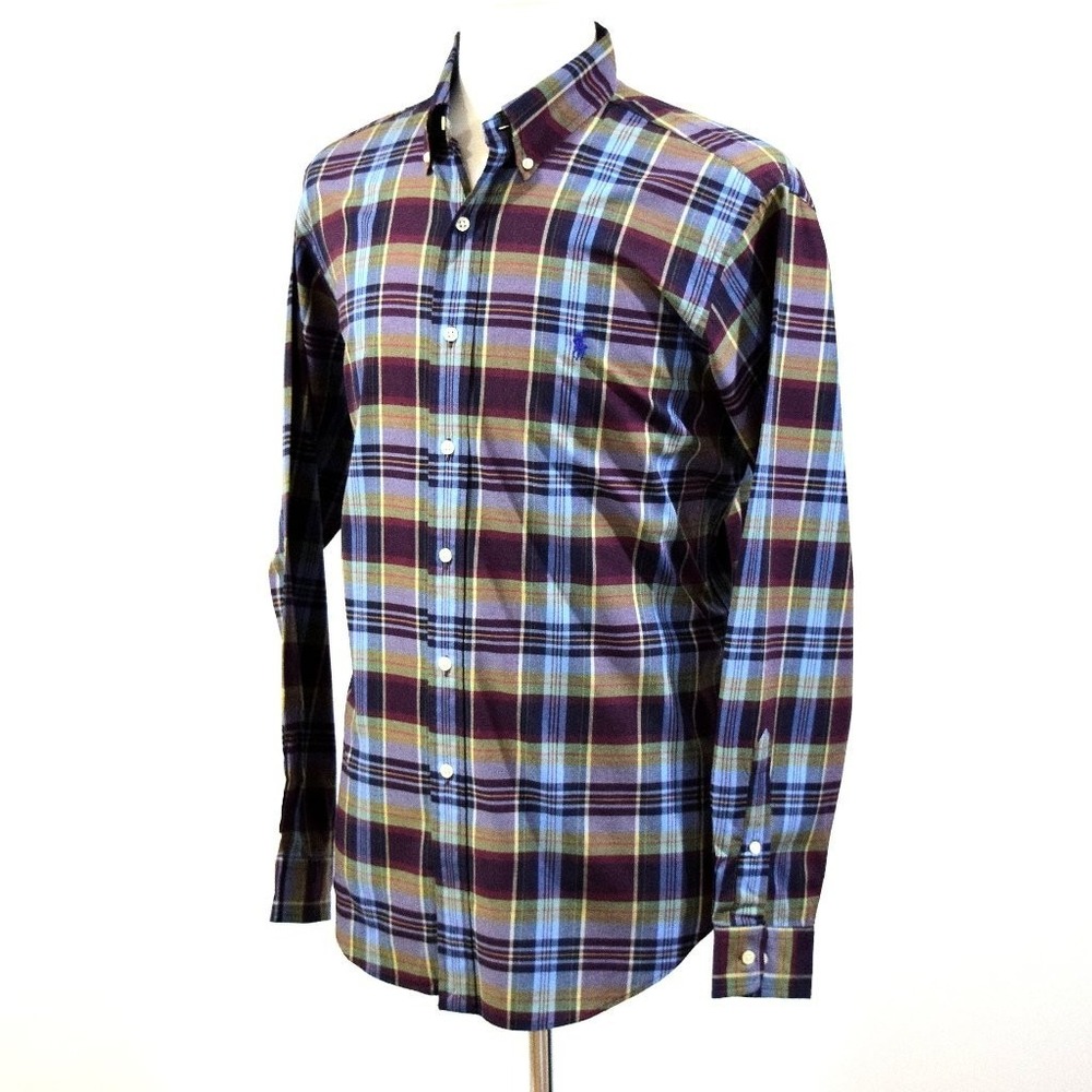 Ralph Lauren Blue Label Classic Fit Plaid Shirt Mens 16½ L Multi-Color Blue Pony